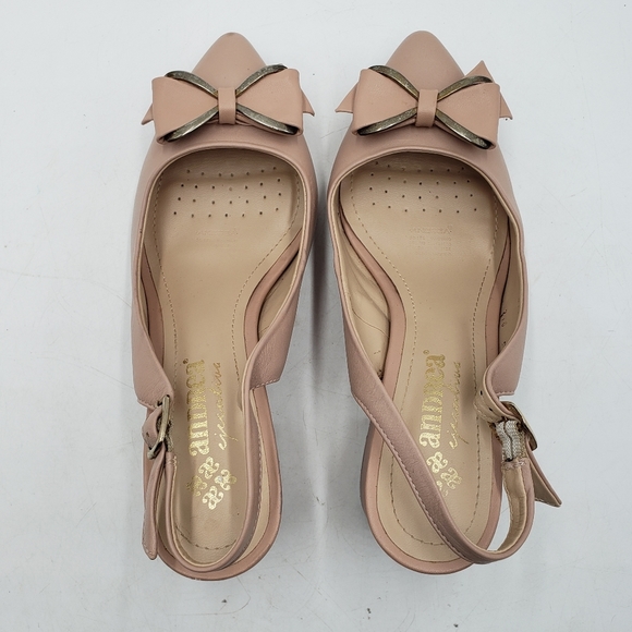 Andrea Ejecutiva Block Heel Sling Back Pump Womens 5 Point Toe Bow Beige - Picture 5 of 13